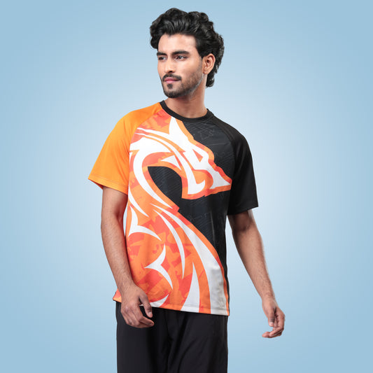 Hyparocks Graphic Printed Black & Orange Jersey T-Shirt