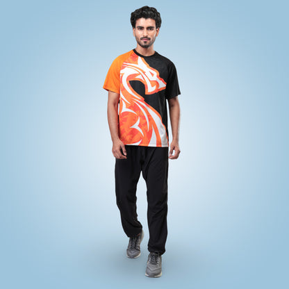 Hyparocks Graphic Printed Black & Orange Jersey T-Shirt